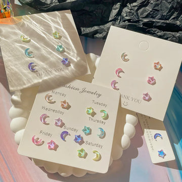 DAIIIBABYYY  -  Fantastic Fairy Colorful Star Moon Stud Earrings Set Women Y2K Pink Purple Transparent Cute Earring Jewelry Gift brincos